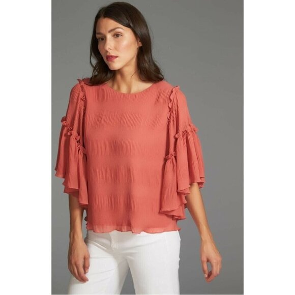 NWT 1.STATE FLOUNCE SLEEVE PLEATED BLOUSE CEDAR ROSE LARGE - Picture 3 of 4